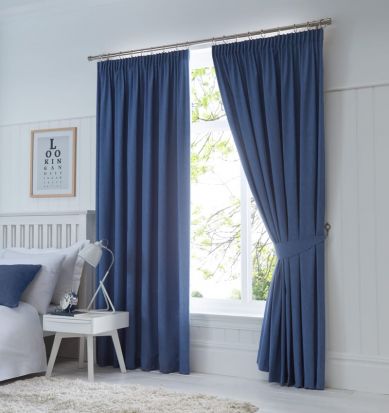 Dijon Ready-Made Blackout Pencil Pleat Curtains  Denim 90