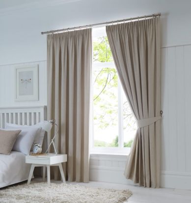 Dijon Ready-Made Blackout Pencil Pleat Curtains - Natural 90